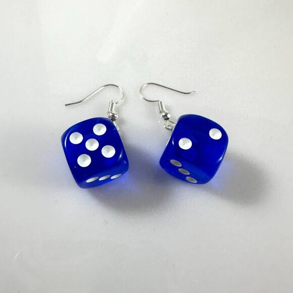 Let's get lucky! Super cute lucky dice earrings in clear Royal Blue. - Picture 4 of 6